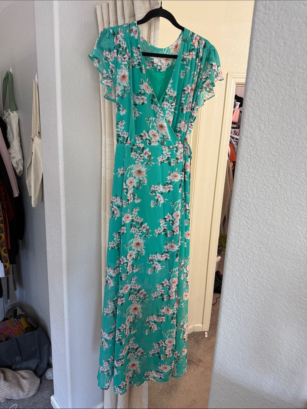 Floral Wrap Maxi Dress in Teal Green